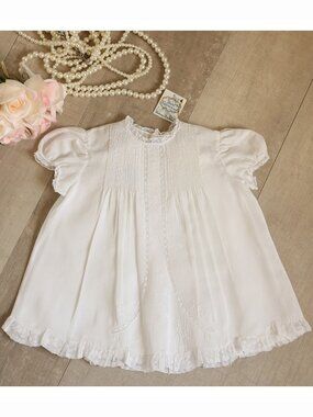 White Vintage Heirloom Slip Dress Feltman Brothers Rare Design Lace Inlays 6M